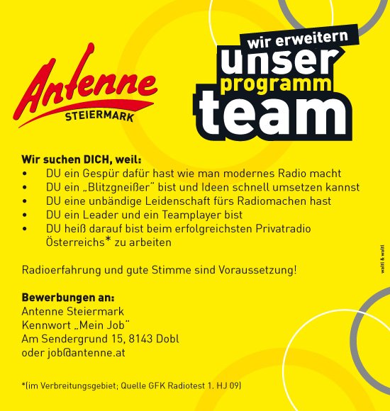 Antenne Steiermark sucht eine/n redaktionellen Mitarbeiter/in