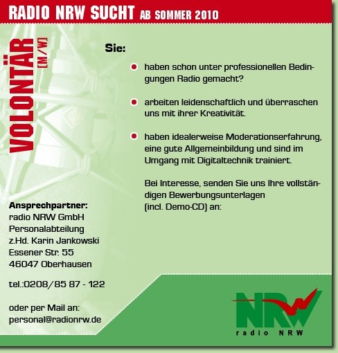 radio NRW bietet Volontariate 2010