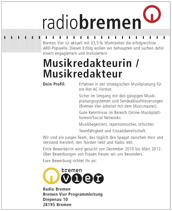 Radio Bremen sucht Musikredakteur/in