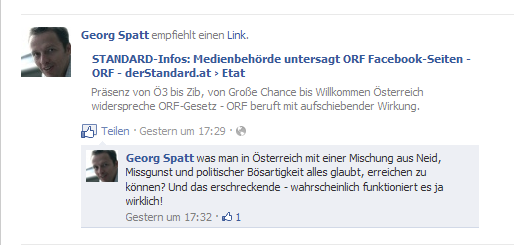 Ö3-Senderchef Georg Spatt auf Facebook