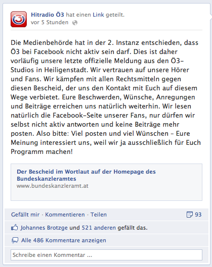 letztes oe3 facebook posting