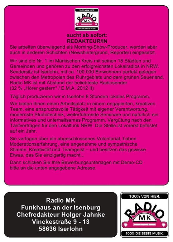 Radio MK Anzeige Redakteur 091012