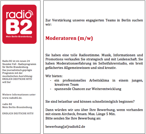 Radio B2 Sucht Moderatoren Mw Radioszene