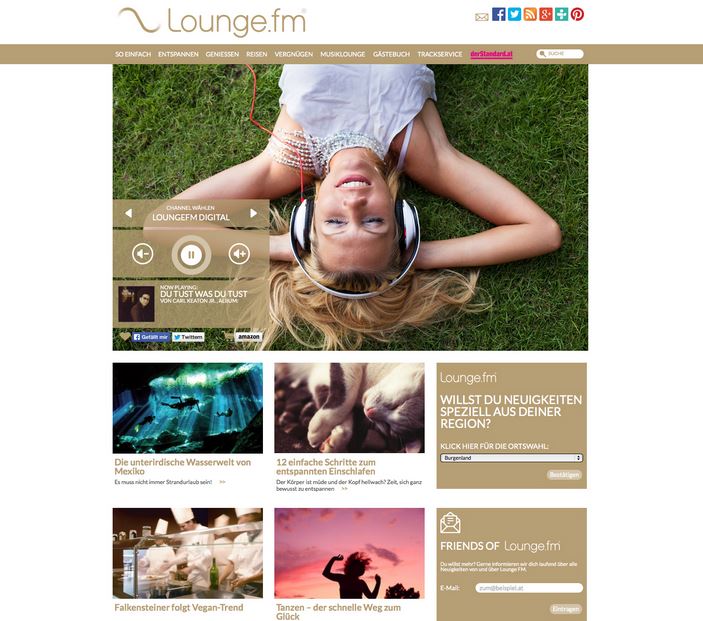 Screenshot der neuen Website von LoungeFM
