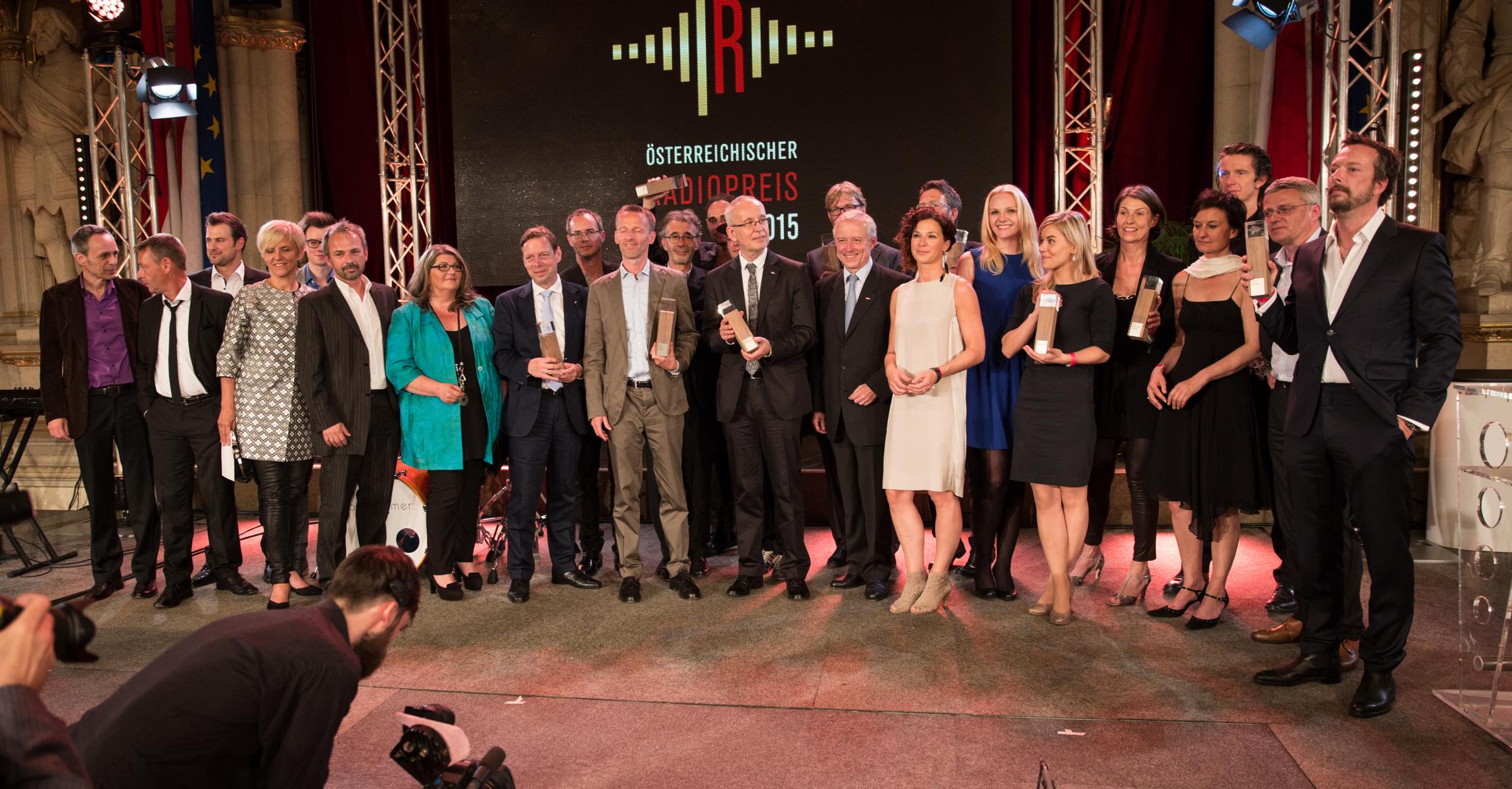 Gruppenbild: Die Preistäger des Österreichischen Radiopreises 2015. Foto: Fachhochschule St. Pölten - Manuel Pammer