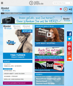 Screenshot des radioplayers auf absolutrelax.de