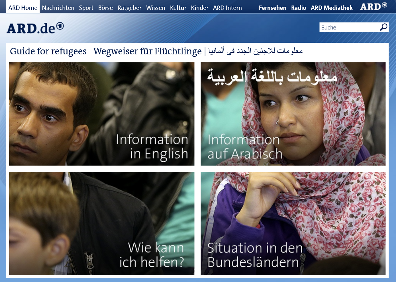 Homepage der ARD für Flüchtlinge. Screenshot: http://refugees.ard.de