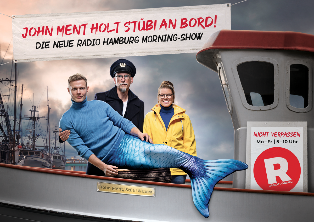 Kampagnenmotiv Radio Hamburg „John Ment holt Stübi an Bord“ / Oktober 2021
