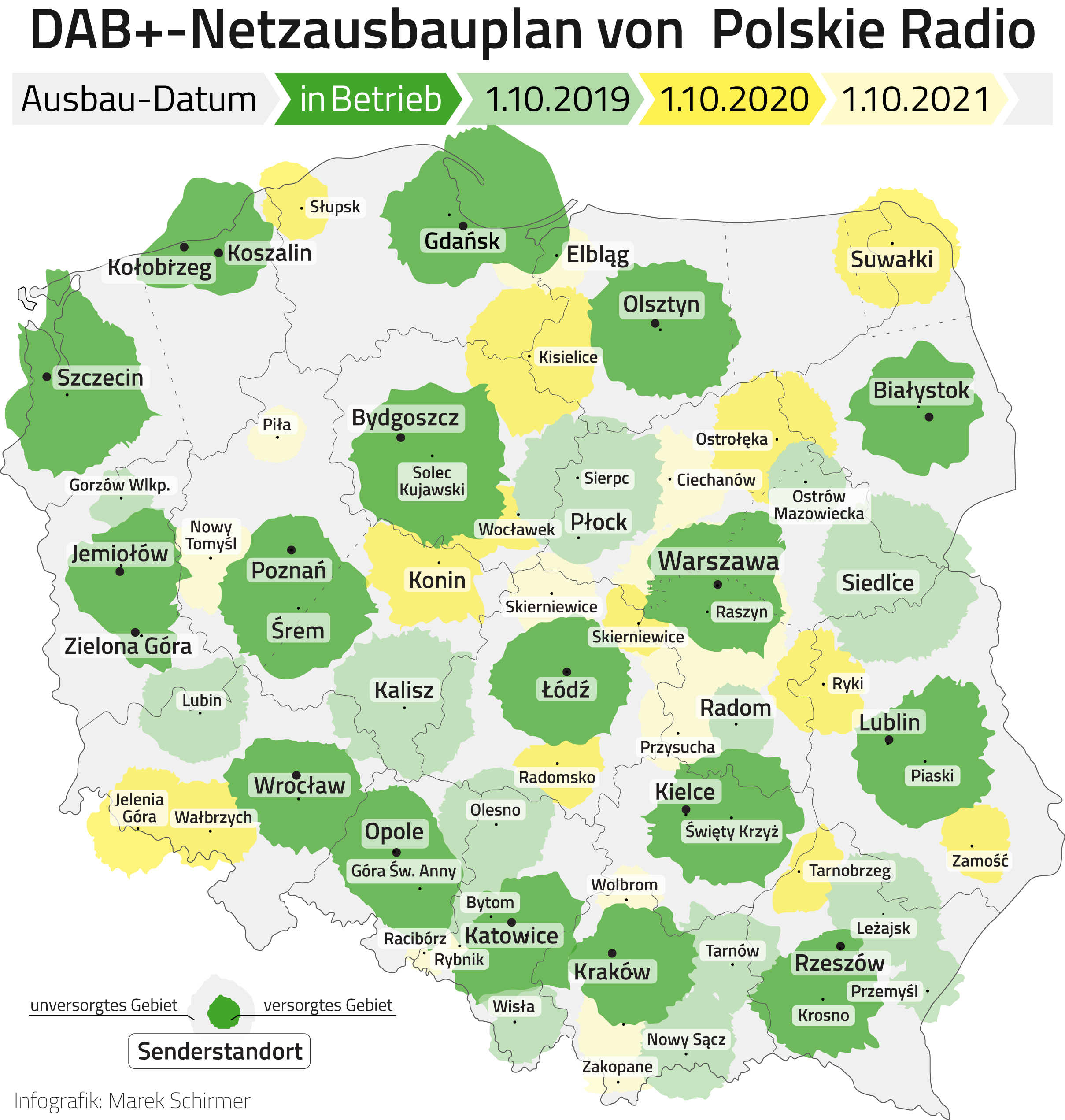 DAB+ Netzausbauplan von Polskie Radio