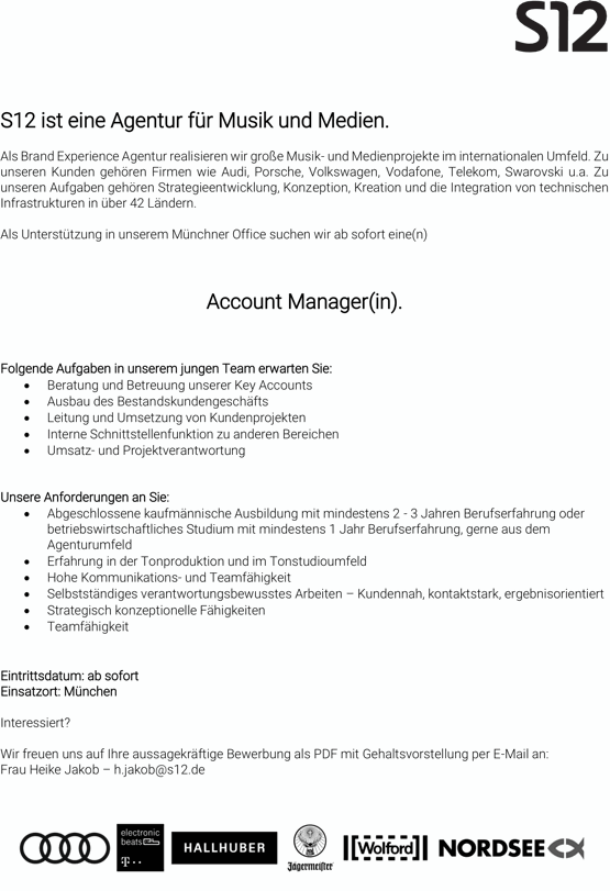S12 sucht Account Manager(in)