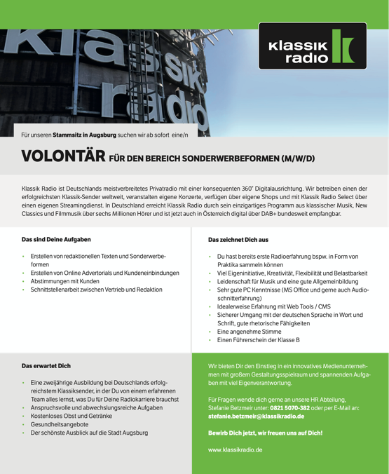 klassikradio stellenanzeige volontaer sonderwerbeformen 121219