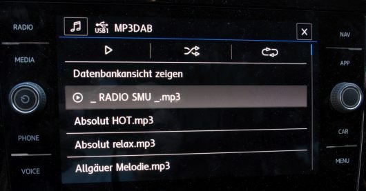 DAB+-Senderliste als "MP3-Verzeichnis" auf VW Werksradio (Bild: ©Wolf-Dieter Roth)