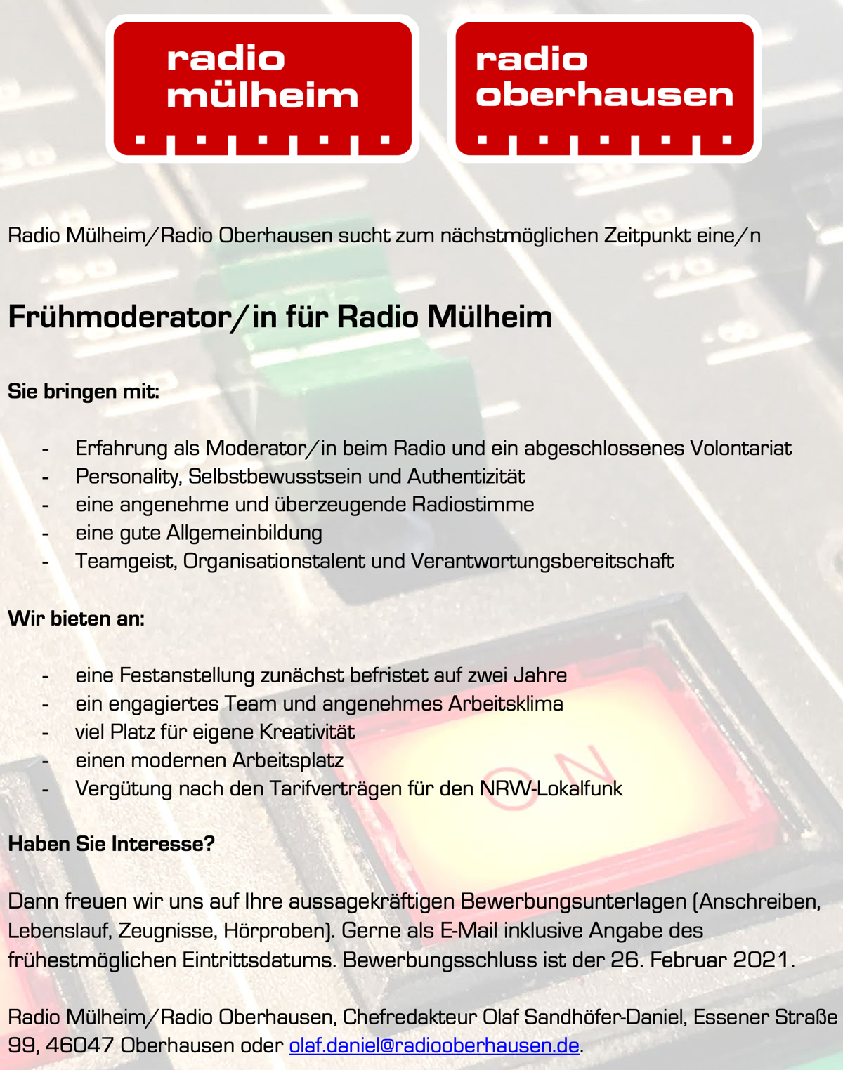 radio muelheim oberhausen stellenausschreibung