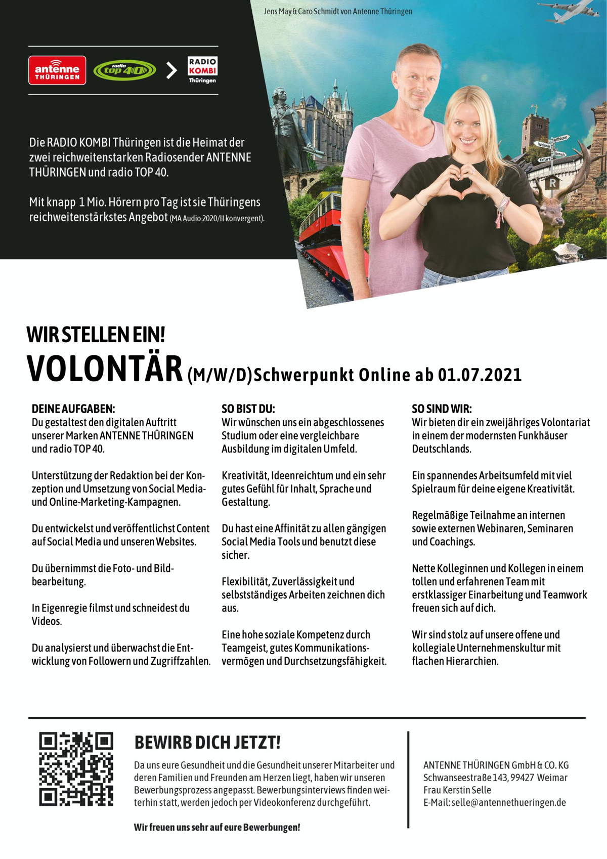 ANTENNE THÜRINGEN sucht Volontär (m/w/d) Schwerpunkt Online ab 01.07.2021