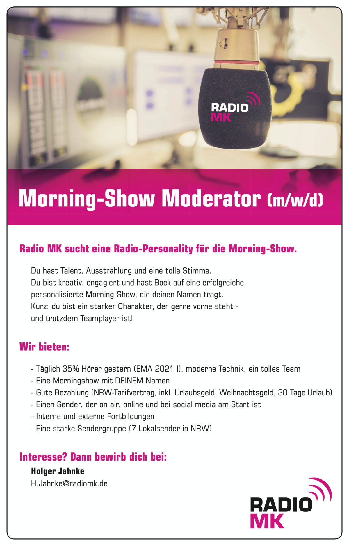 Radio MK sucht Radio-Personality für Morning-Show (m/w/d)