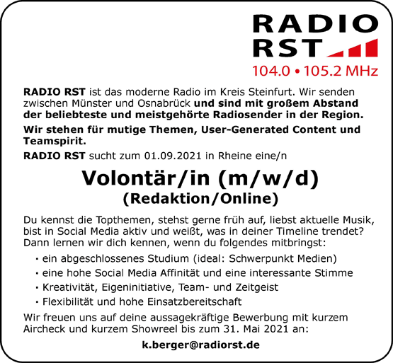 RADIO RST sucht Volontär/in (m/w/d)