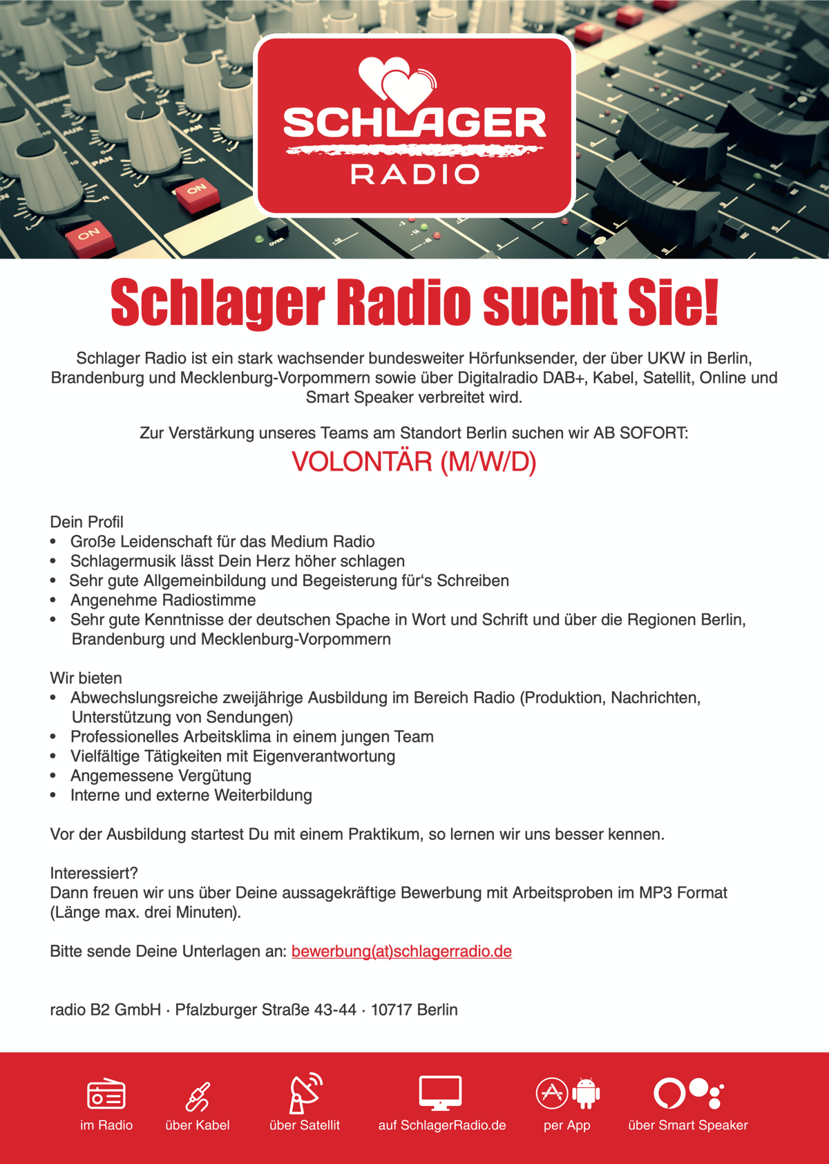 Schlager Radio sucht Volontär (m/w/d)