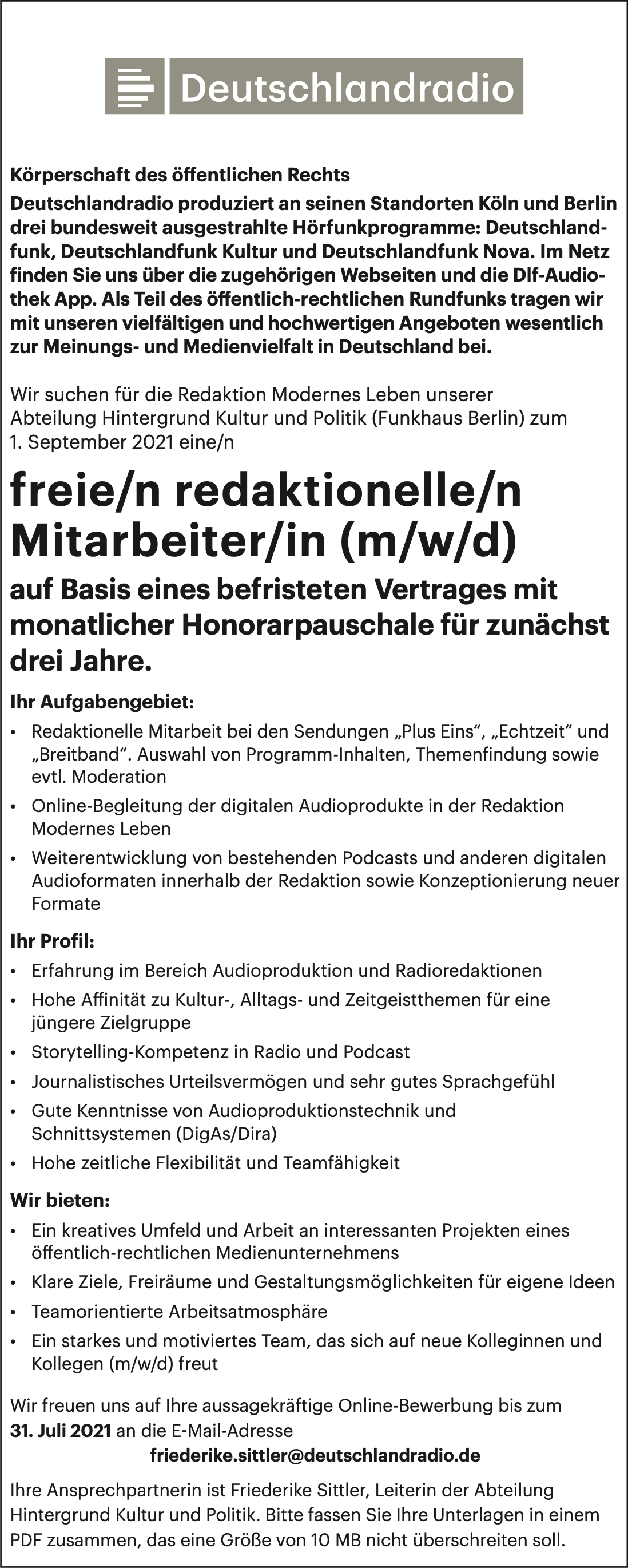 Deutschlandradio Freie redaktionelle Mitarbeiter 120721