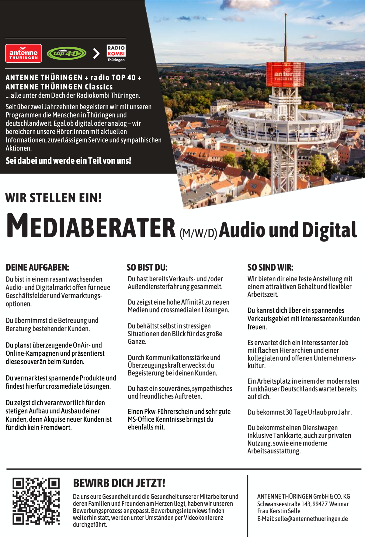 ANTENNE THÜRINGEN sucht Mediaberater (m/w/d) Audio und Digital