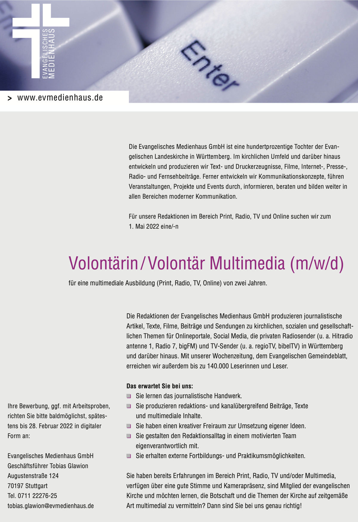 Evangelisches Medienhaus Volontariat Multimedia 170122