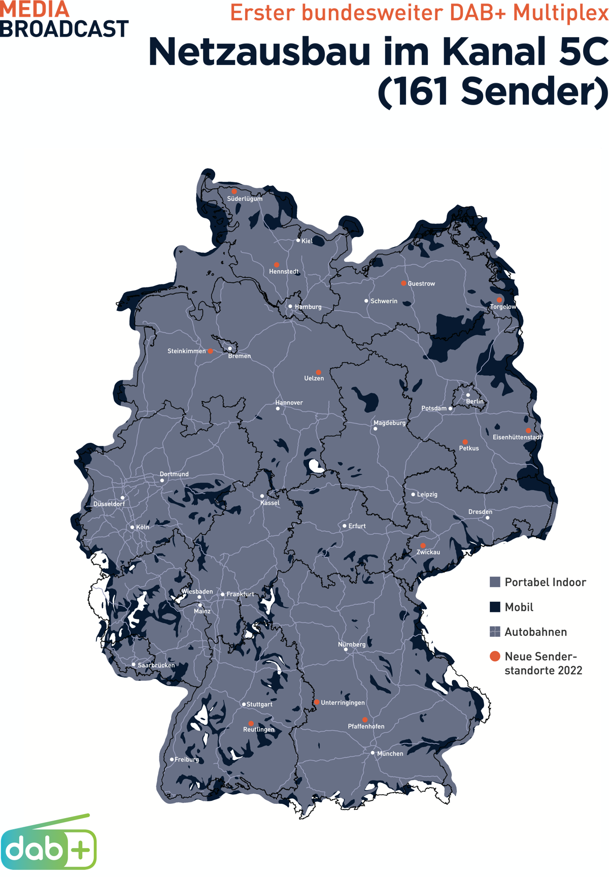 Karte Sendernetz DAB Multiplex Ende 2022
