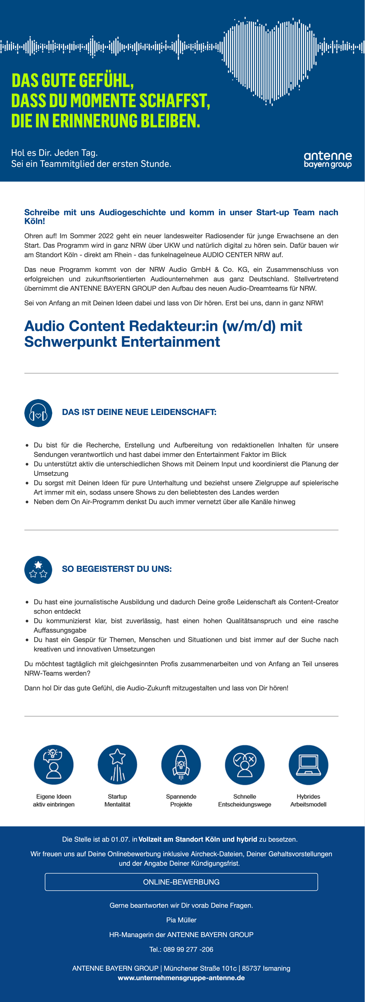 Audio Content Redakteur:in (w/m/d) mit Schwerpunkt Entertainment für NRW
