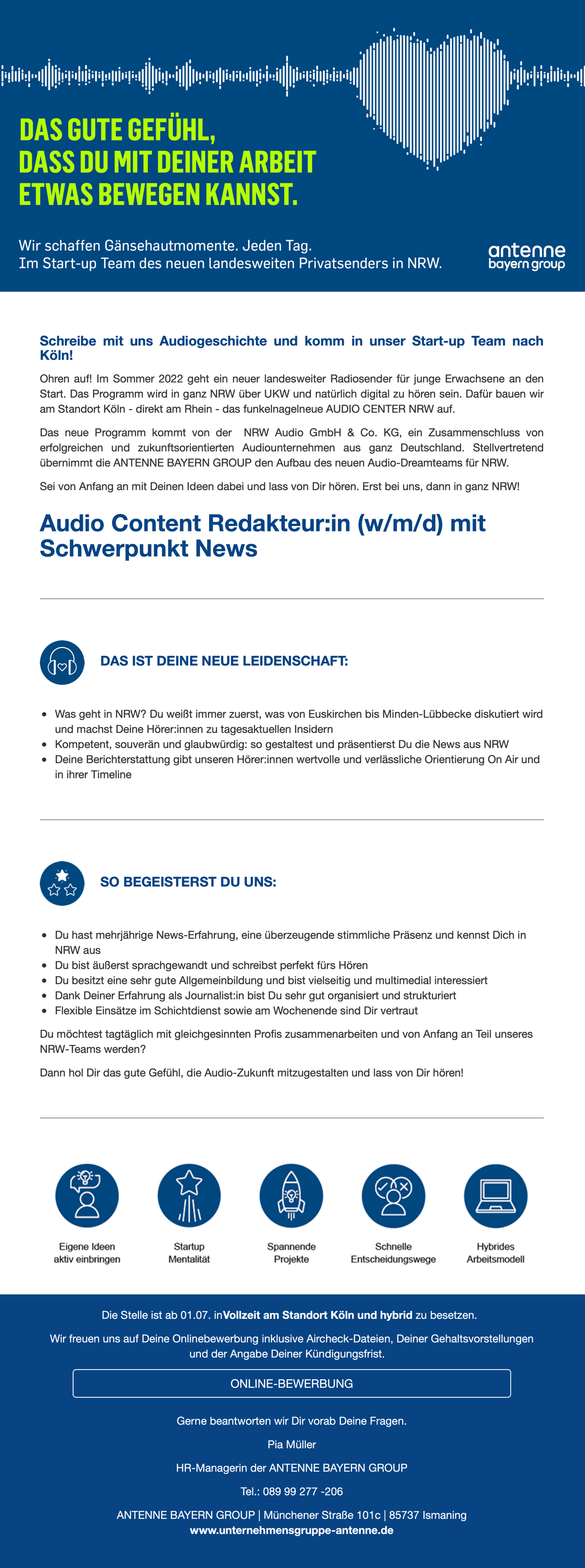 Audio Content Redakteur:in (w/m/d) mit Schwerpunkt News für NRW