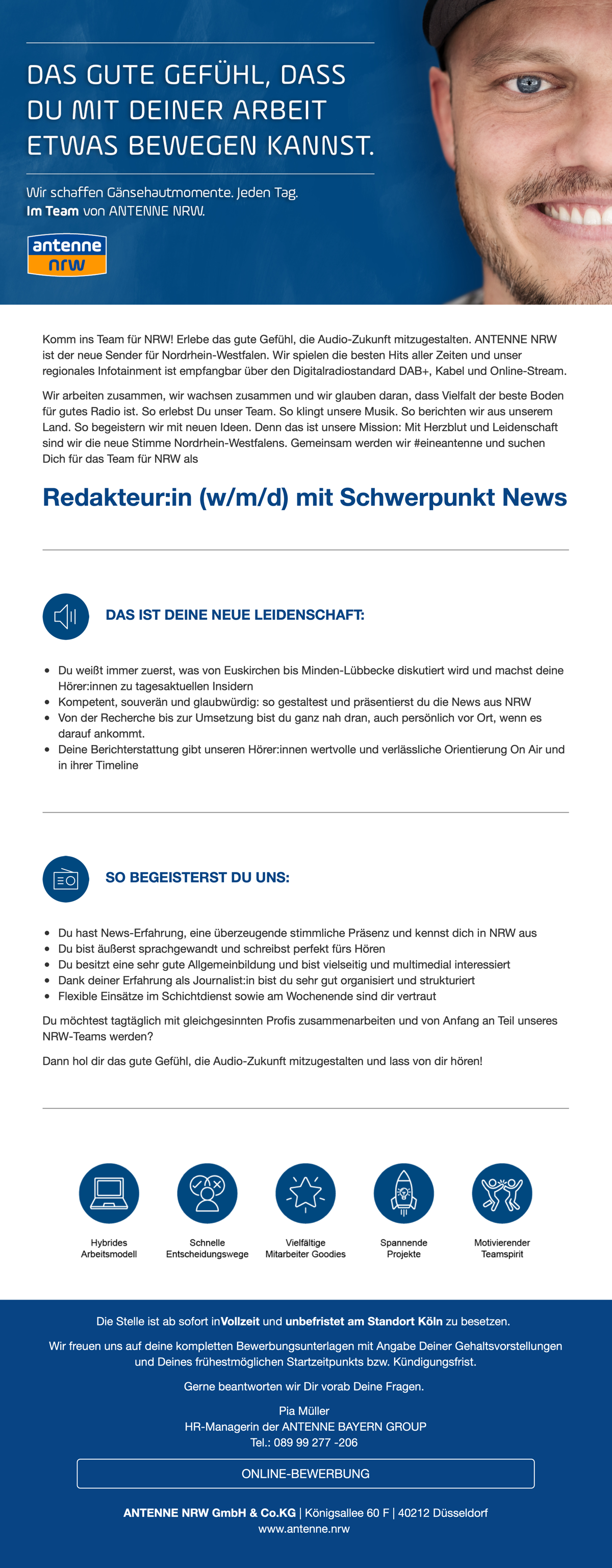 ANTENNE NRW sucht Redakteur:in (w/m/d) mit Schwerpunkt News