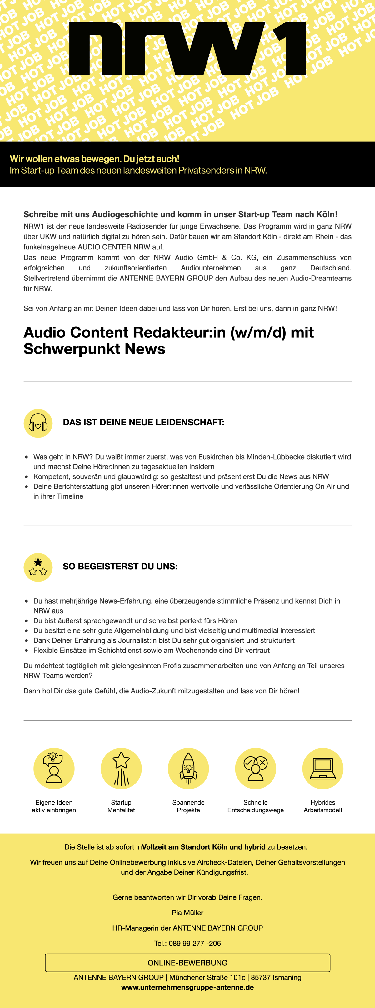 NRW1 sucht Audio Content Redakteur:in (m/w/d) mit Schwerpunkt News