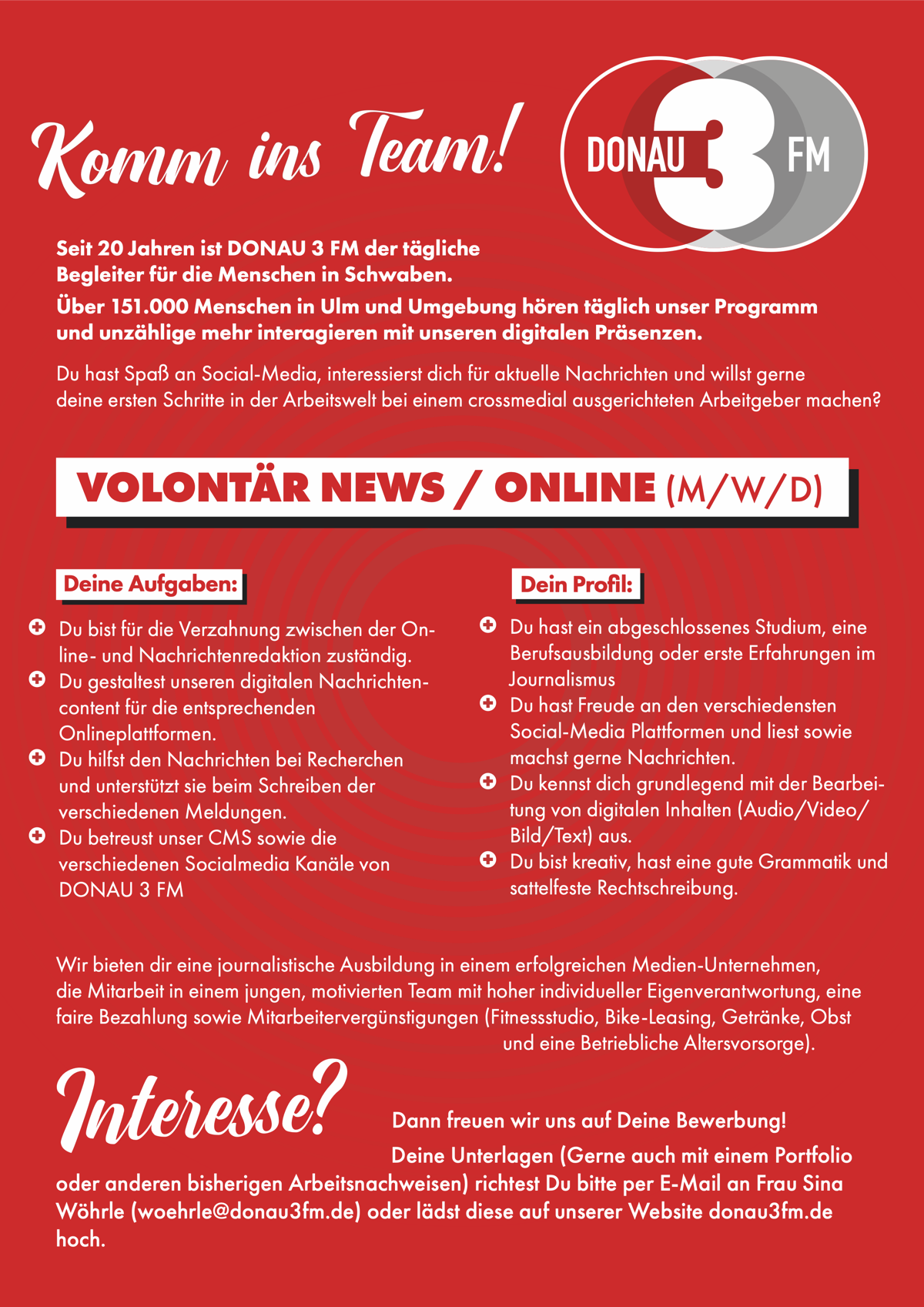 DONAU 3 FM sucht Volontär News / Online (m/w/d)
