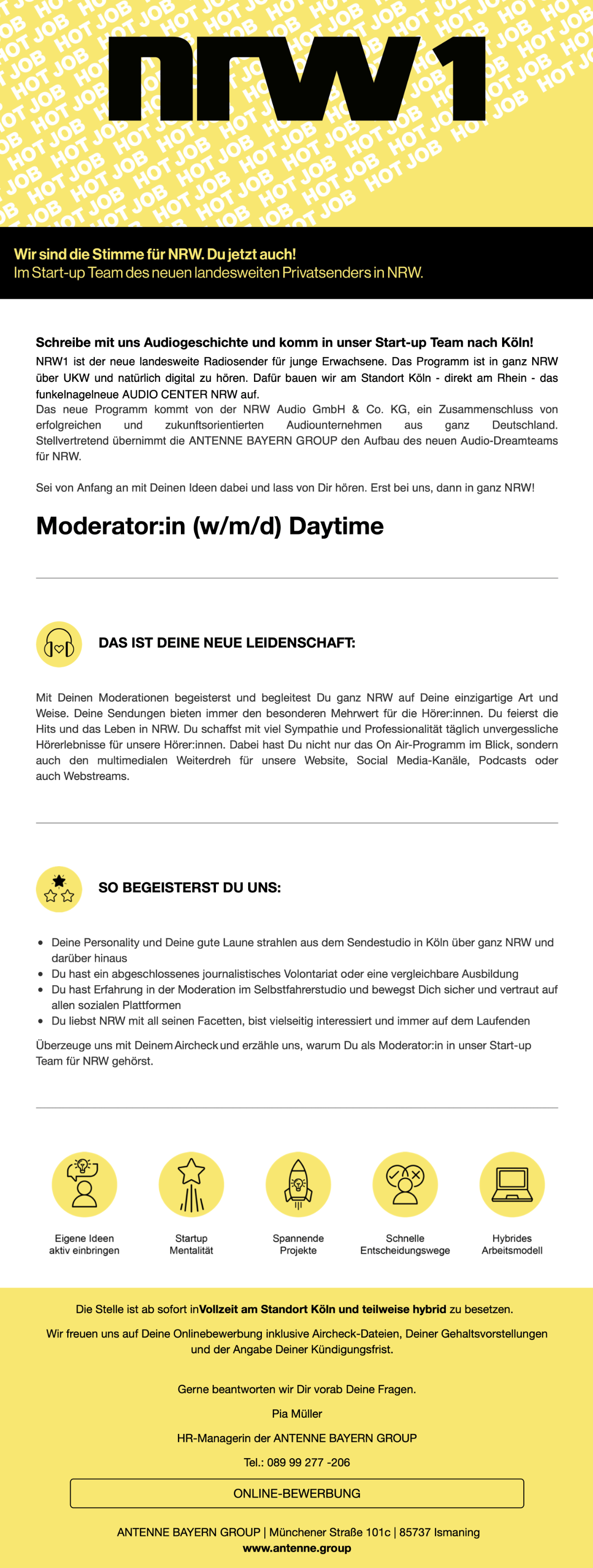 NRW1 sucht Moderator:in (m/w/d) Daytime