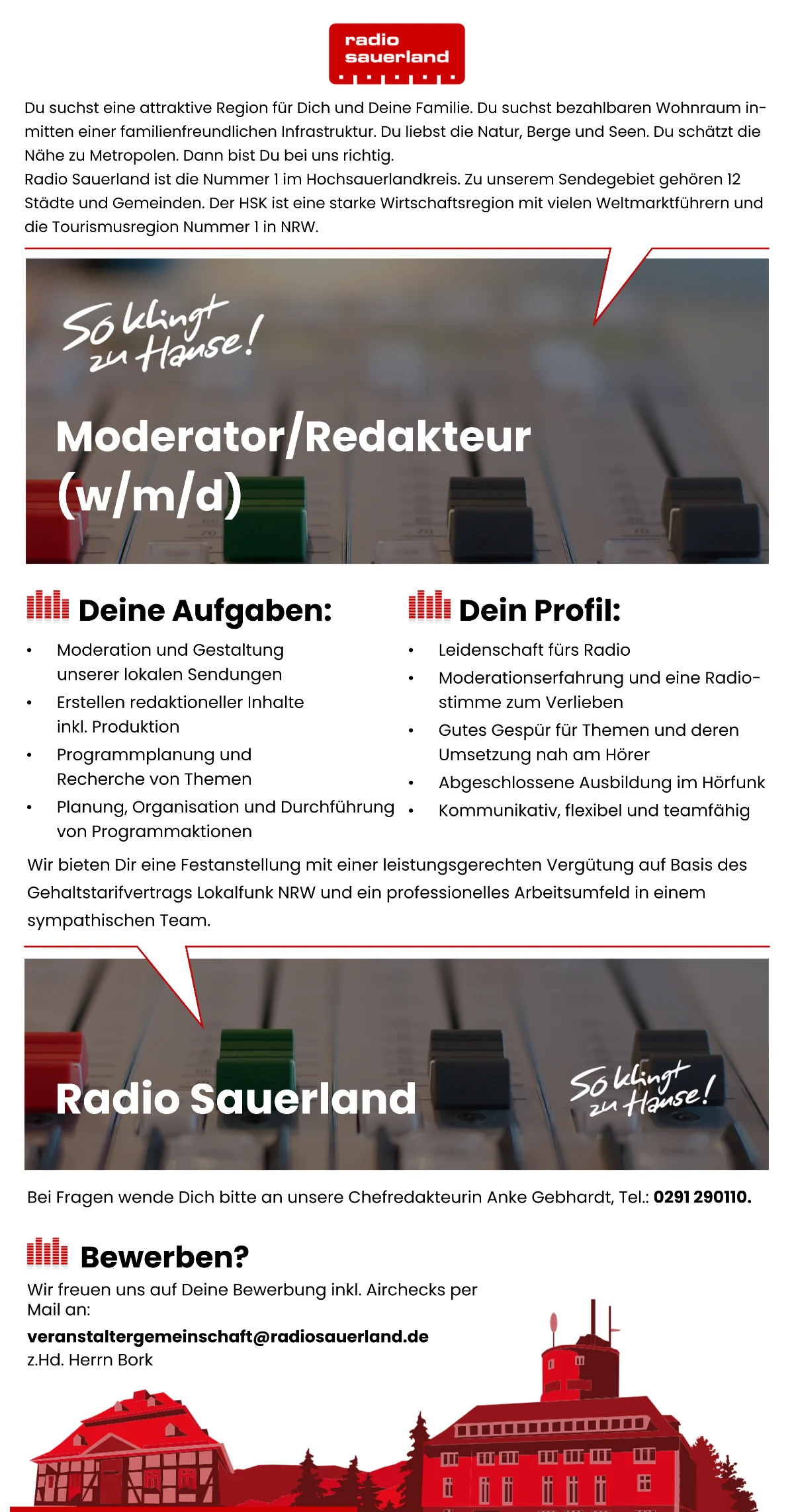 Radio Sauerland sucht Moderator/Redakteur (m/w/d)