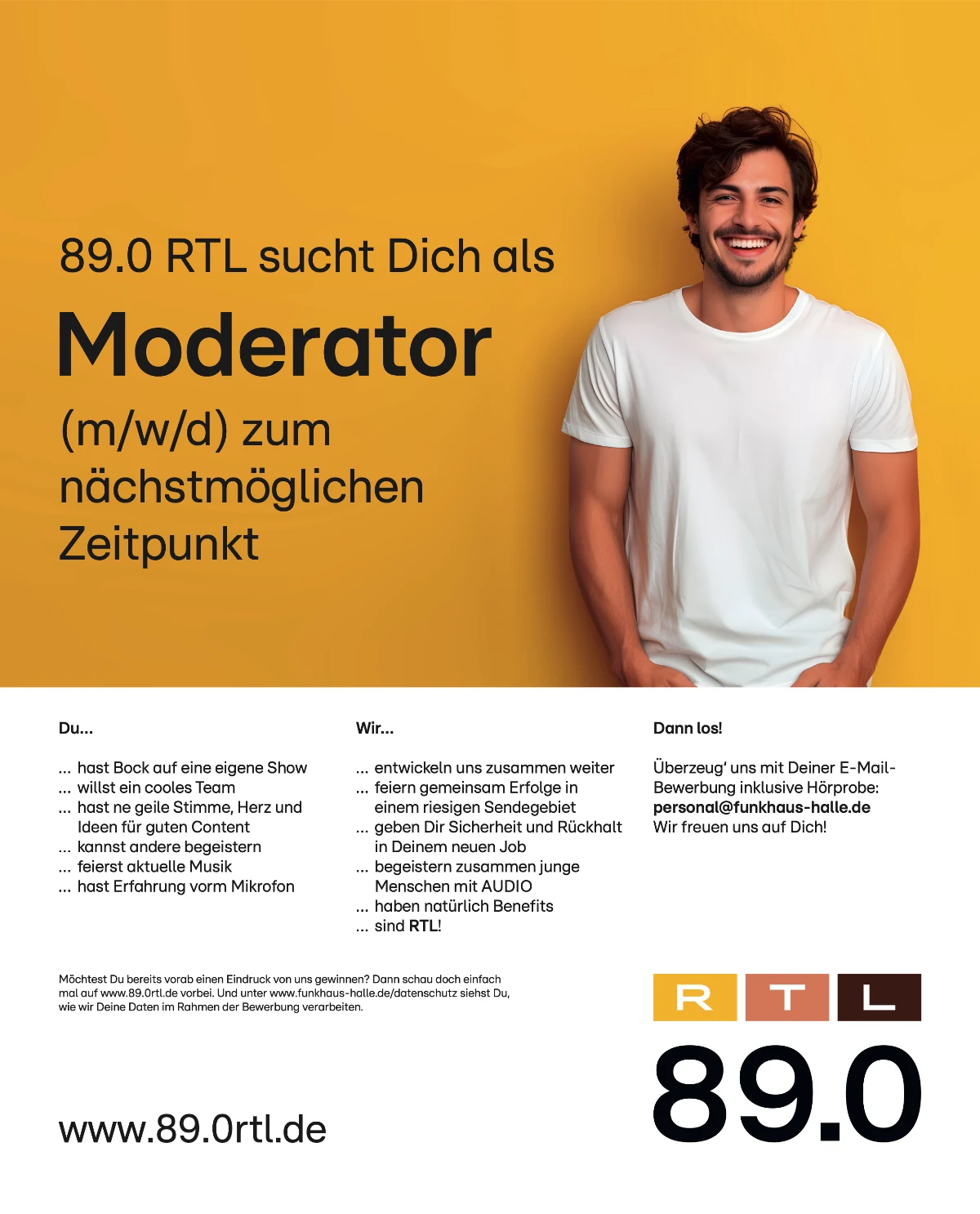 89.0 RTL sucht Moderator (m/w/d)