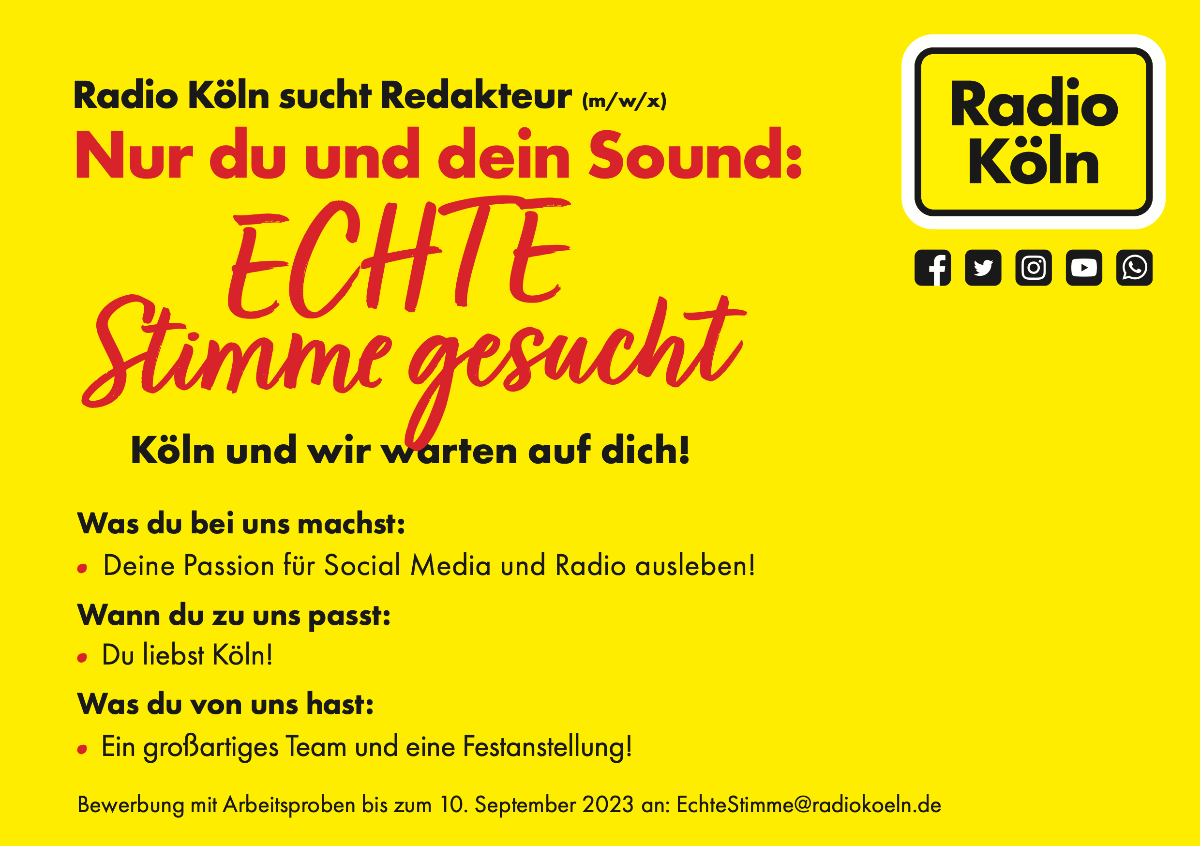 Radio Köln sucht Redakteur (m/w/x)
