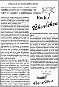 Piratensender "Radio Überleben" -Flugblatt