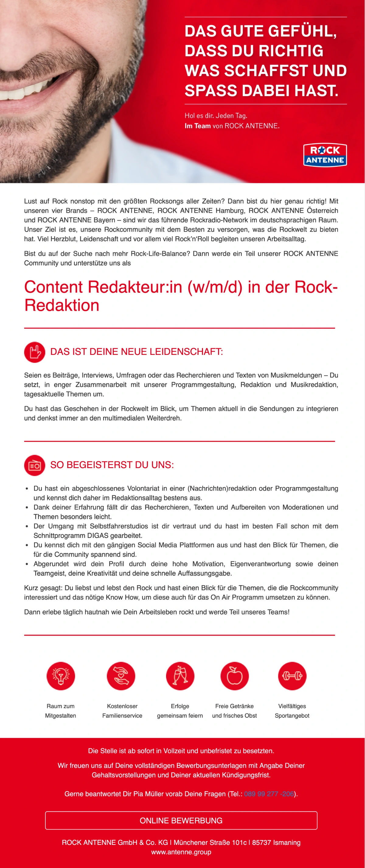 ROCK ANTENNE sucht Content Redakteur:in (w/m/d) in der Rock-Redaktion