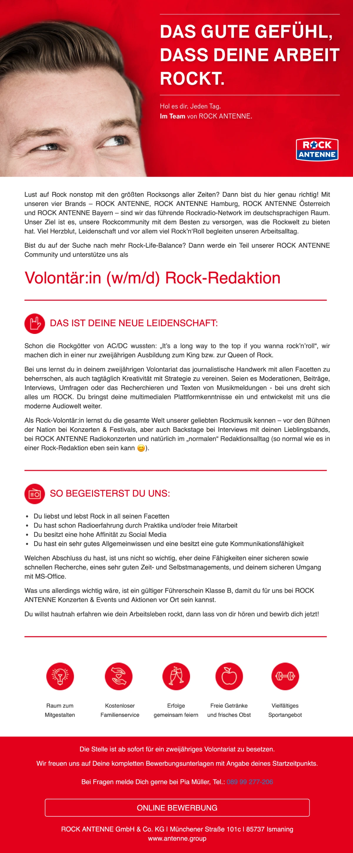 ROCK ANTENNE sucht Volontär:in (w/m/d) Rock-Redaktion