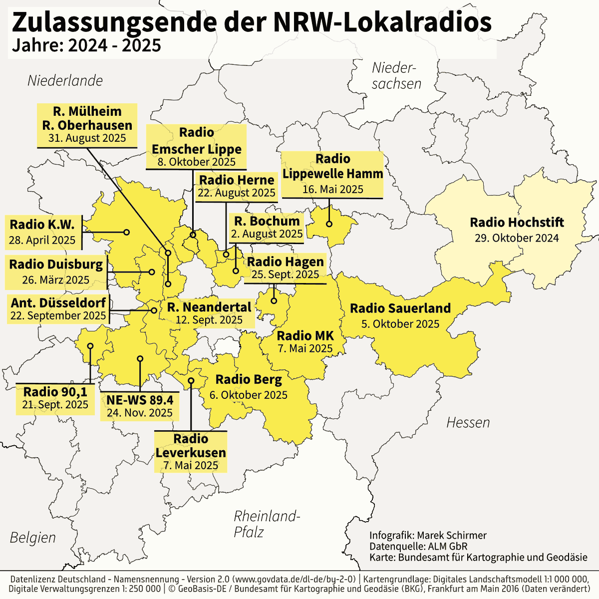 Zulassungsende der NRW-Lokalradios für Jahre: 2024-2025 (Grafik: © Marek Schirmer)