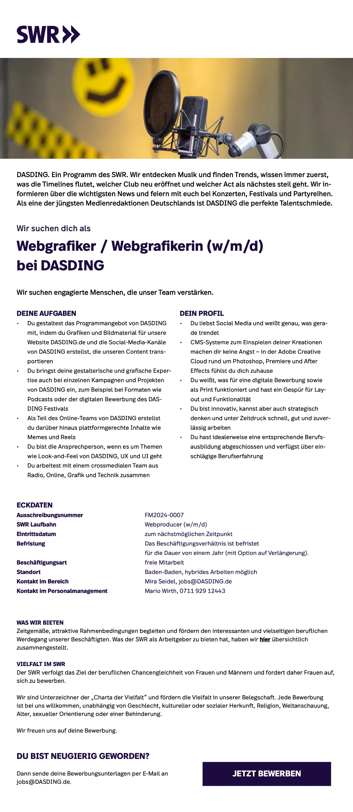 SWR sucht Webgrafiker/in (w/m/d) bei DASDING